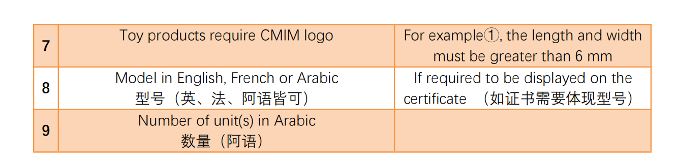 摩洛哥 COC 通用標簽要求 摩洛哥 COC 通用標簽要求